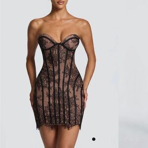 Sian Mini Dress - Black Lace Strapless Bodycon